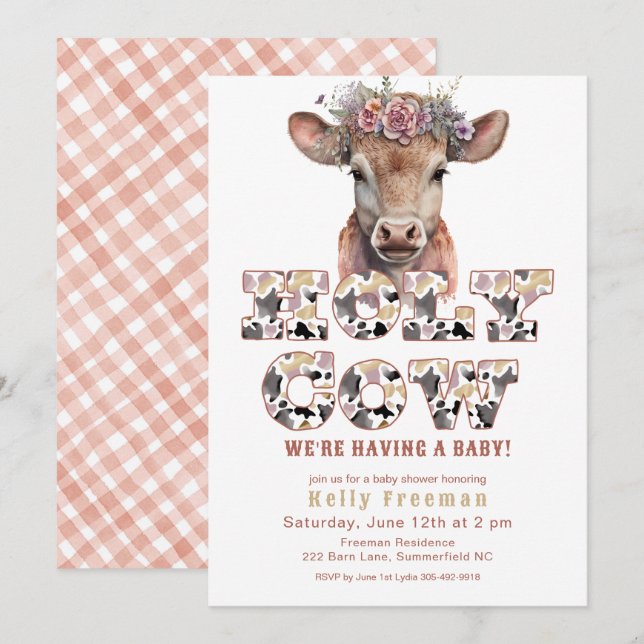 Invitation Saint-Vache Rustique Baby shower de fille Invitati (Devant / Derrière)