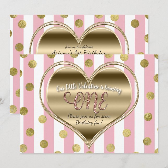 Invitation Saint Valentin 1er anniversaire ONE Gold Heart Pin (Devant / Derrière)