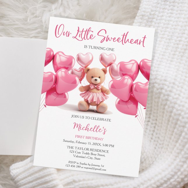 Invitation Saint-Valentin Amoureux Coeur rose Teddy Bear (Créateur téléchargé)