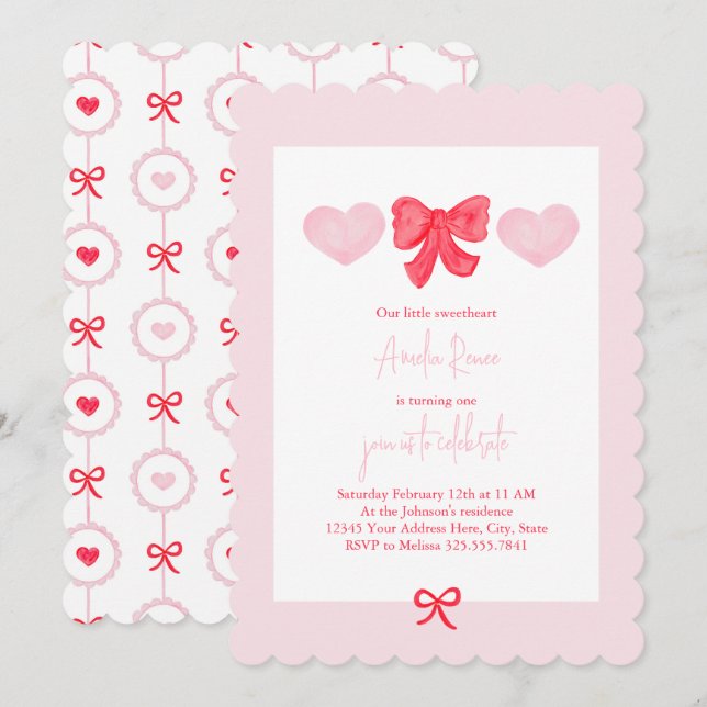 Invitation Saint-Valentin Amoureux Premier anniversaire (Devant / Derrière)