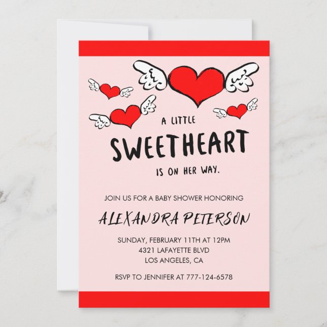 Invitation Saint Valentin baby shower coeur nouveau-né (Devant)