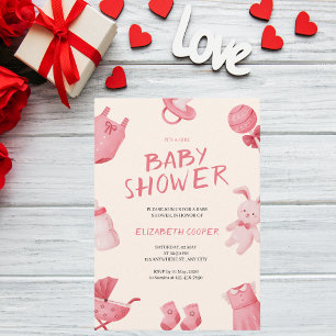 Invitation Saint Valentin Baby shower de filles