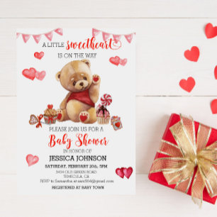 Invitation Saint Valentin Baby shower Teddy Bear Hearts