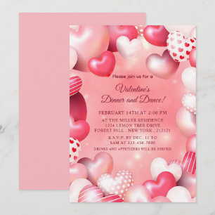 Invitation Saint-Valentin Ballon de coeur rose