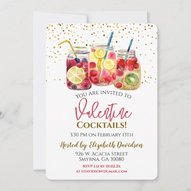 Invitation Saint Valentin Cocktail Boissons Party (Devant)