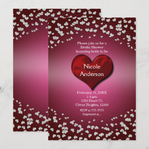 Invitation Saint-Valentin, fête d'anniversaire Coeurs d'argen