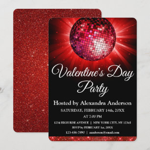 Invitation Saint Valentin Fête Rouge Disco Ball
