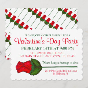 Invitation Saint Valentin Fête Rouge Long Stemmed Rose Amour