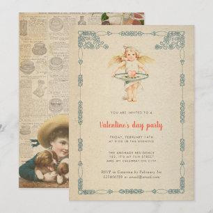 Invitation Saint Valentin Fête Vintage Cupid Roses Antique