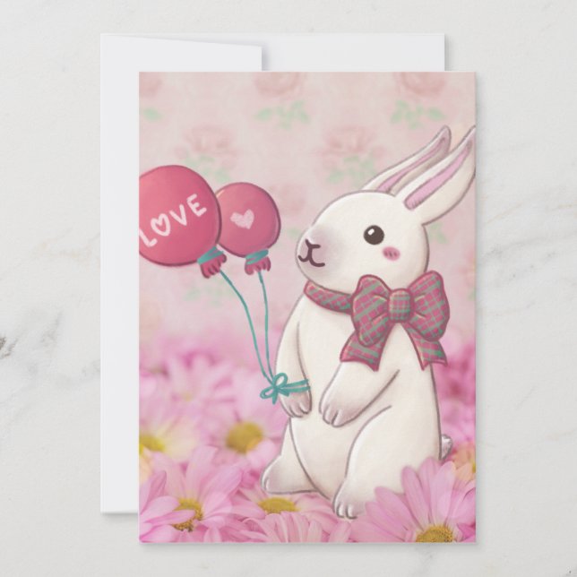 Invitation Saint Valentin : Lapin & Fleurs (Devant)