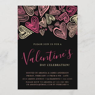 Invitation Saint-Valentin moderne noir et rose