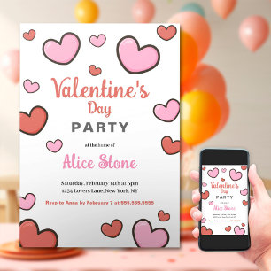 Invitation Saint Valentin Pink Red Hearts