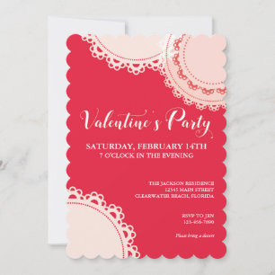 Invitation Saint Valentin Red White Doilies Party