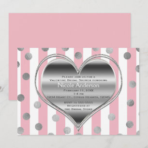 Invitation Saint-Valentin Silver Heart Rose & White Stripes