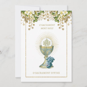 Invitation Sainte Communion Catholique Blanc Floral