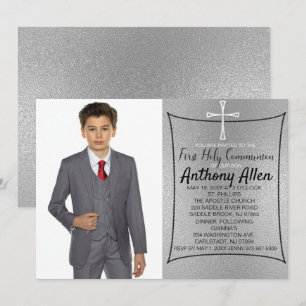 Invitation Sainte communion de photo d'aluminium argenté