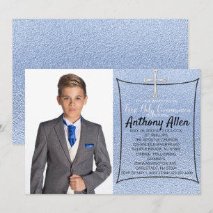 Invitation Sainte communion de photo d'aluminium de bleu