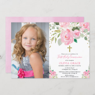 Invitation Sainte communion florale de fille la première