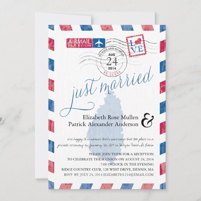 Invitation Sainte-Lucie Mariage Récent Réception Poste Aerien (Devant)