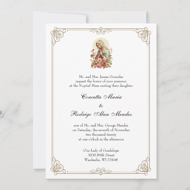 Invitation Sainte Vierge Marie Mariage Rose (Devant)