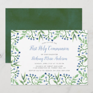 Invitation Saintes Communion Ou Confirmation Des Blueberries 