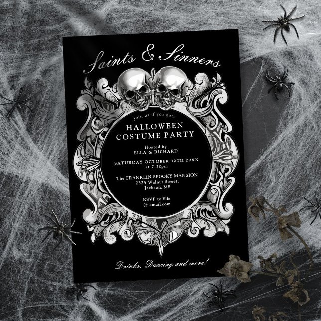 Invitation Saints Et Pécheurs Gothique Adulte Fête D'Hallowee (Saints And Sinners Gothic Adult Halloween Party Invitation)
