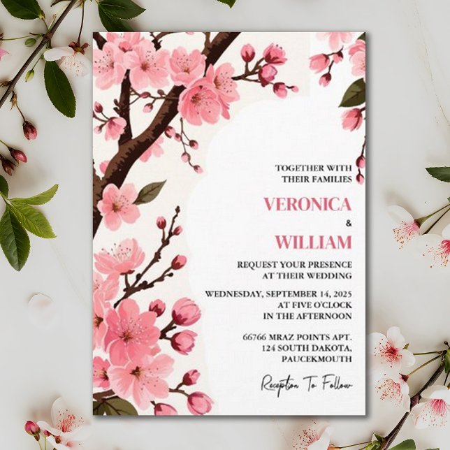 Invitation Sakura Blossom Un Pastel Mariage de la fête du jar (Créateur téléchargé)