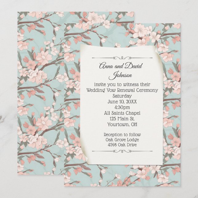 Invitation Sakura Cherry Blossom Design pour le renouvellemen (Devant / Derrière)