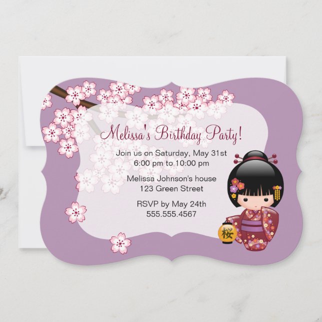 Invitation Sakura Kokeshi Doll Geisha Anniversaire Photo (Devant)