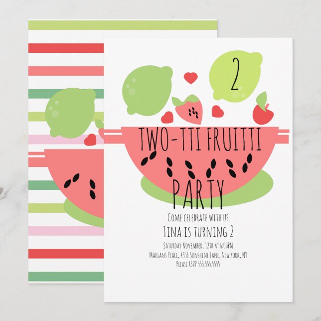 Invitation Salade de fruits tropicaux Tutti Fruitti d'été (Devant / Derrière)