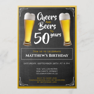 Invitation Salades Et Bières Fête D'Anniversaire Noir Et Or
