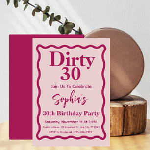 Invitation Sale fêté 30 ans vague rose et magenta 30e anniver