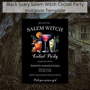 Invitation Salem Witch Scary Coctail Party Black Halloween
