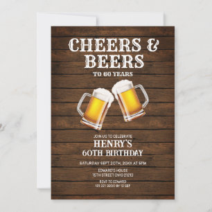 Invitation Salers & Bières À 60 Anniversaire Rustique Bois