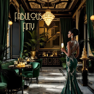 Invitation Salle Art déco fabuleuse Ethnic Woman Green Gold