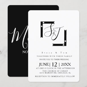 Invitation Salle de Mariages minimaliste de Bar Coeur Noir et