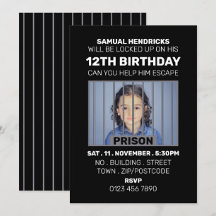 Invitation Salle d'évasion à thème de la prison, fête d'anniv
