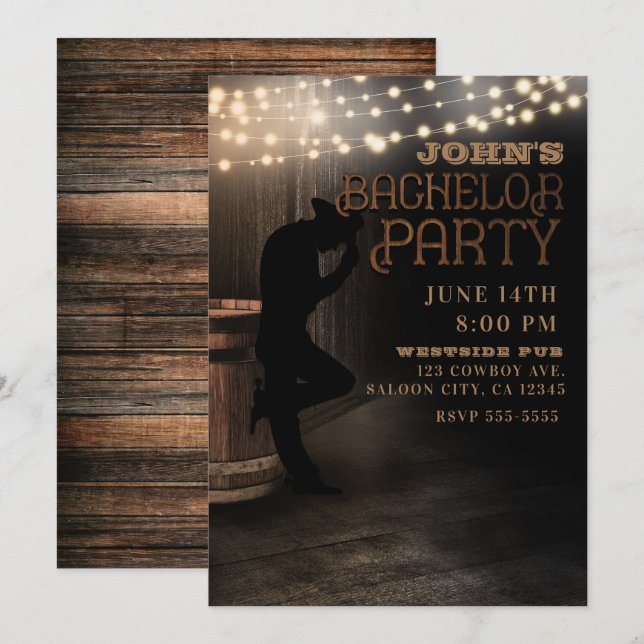 Invitation Saloon de Country rustique Cowboy Pub enterrement  (Devant / Derrière)
