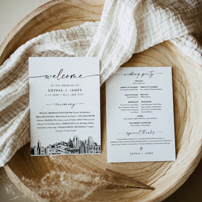 Invitation Salt Lake City Skyline Wedding Program 5x7 Card (Créateur téléchargé)