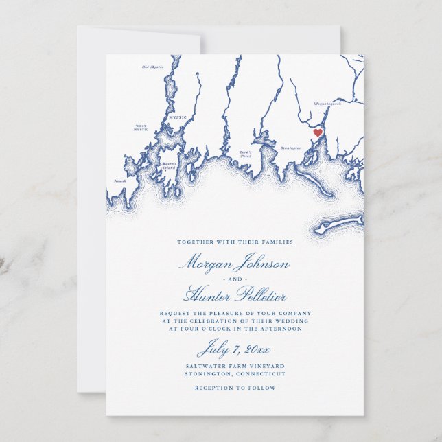 Invitation Saltwater Farm Vineyard Stonington CT Blue Mariage (Devant)
