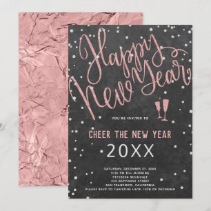 Invitation Saluez le New Year Rose Gold Chalkboard Party
