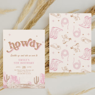 Invitation Salut ! Anniversaire de la cowgirl rose occidental