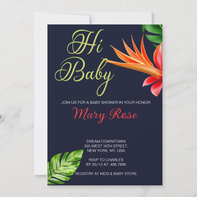 Invitation Salut, Baby Tropical Feuilles et Baby shower de fl (Devant)