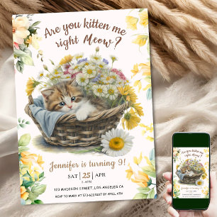 Invitation Salut ! Cute Kitten Floral Kitty Chat 9e anniversa