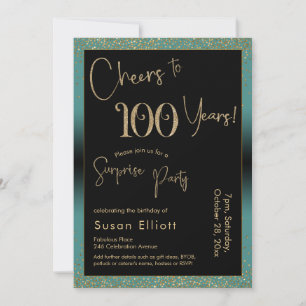 Invitation Salutations à 100 Anniversaire Surprise, Turquoise