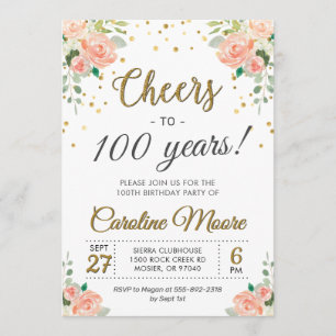 Invitation Salutations à 100 ans Dames 100e fête d'anniversai