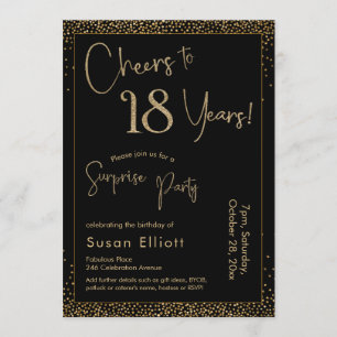 Invitation Salutations à 18 ans Surprise Anniversaire Noir