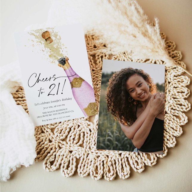 Invitation Salutations à 21 photo violet et or Anniversaire (Créateur téléchargé)