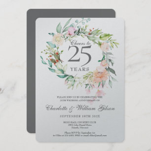 Invitation Salutations à 25 ans Anniversaire d'argent Metalli
