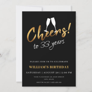 Invitation Salutations à 33 ans d'or Noir Adulte Photo Annive